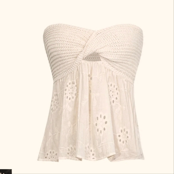 NWT MICAS Knot Front Knit Embroidered Floral Tube Top Sz. XS - Picture 2 of 10
